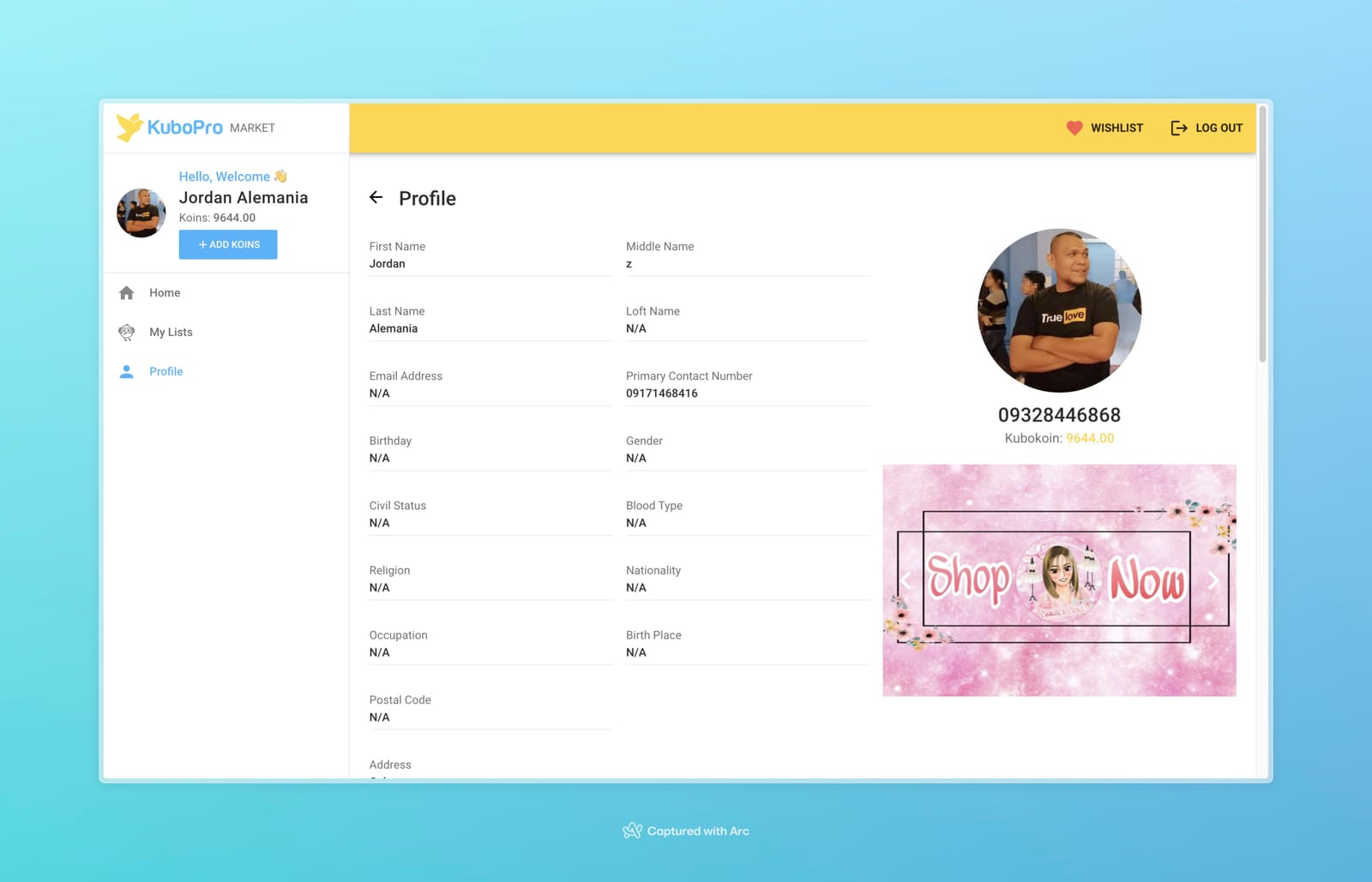 Kubo Pro Market - Profile Info